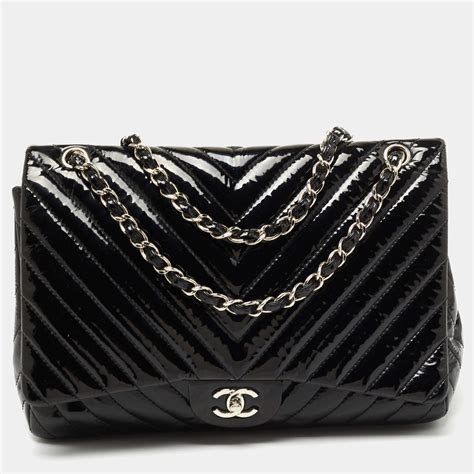 chanel black patent chevron square|Chanel Patent Chevron .